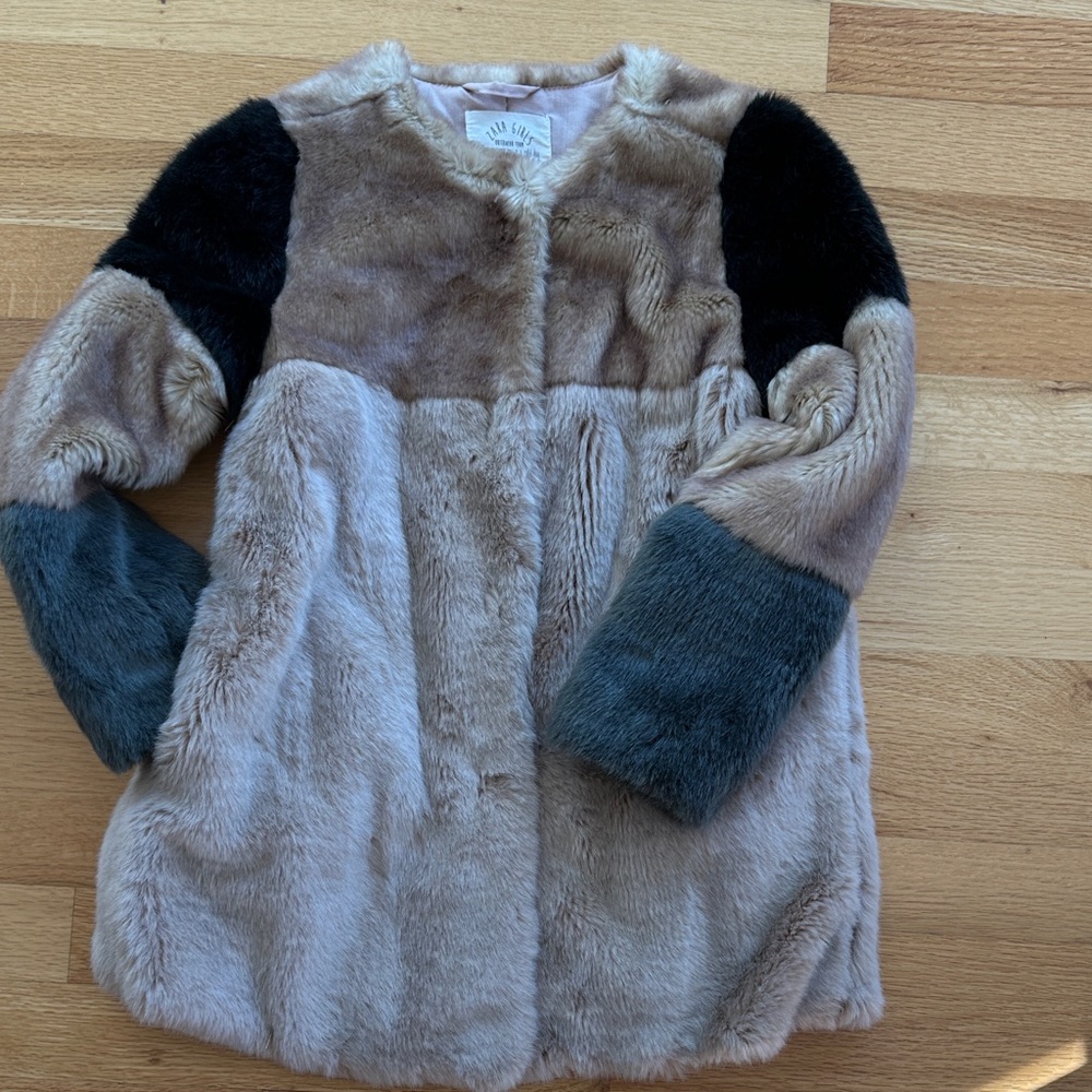Zara kids Faux Fur Colorblock Coat 7 8
